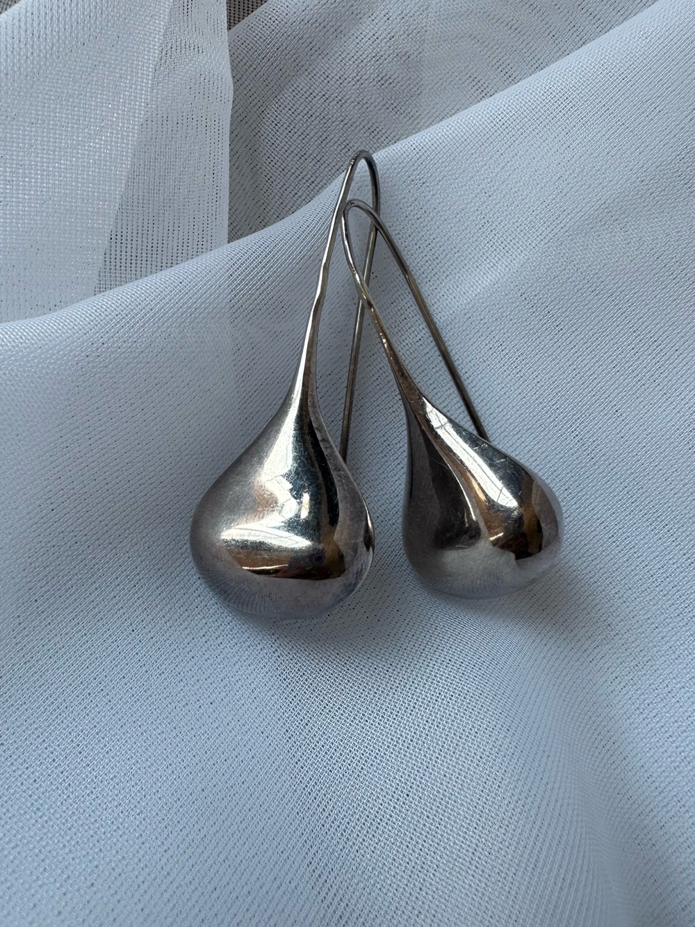 Polished Sterling Teardrop Drop Earrings hollow